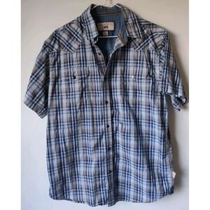 Dakota Grizzly Men's Blue Plaid‎ Pearl Snap Shirt Short Sleeve Size Large